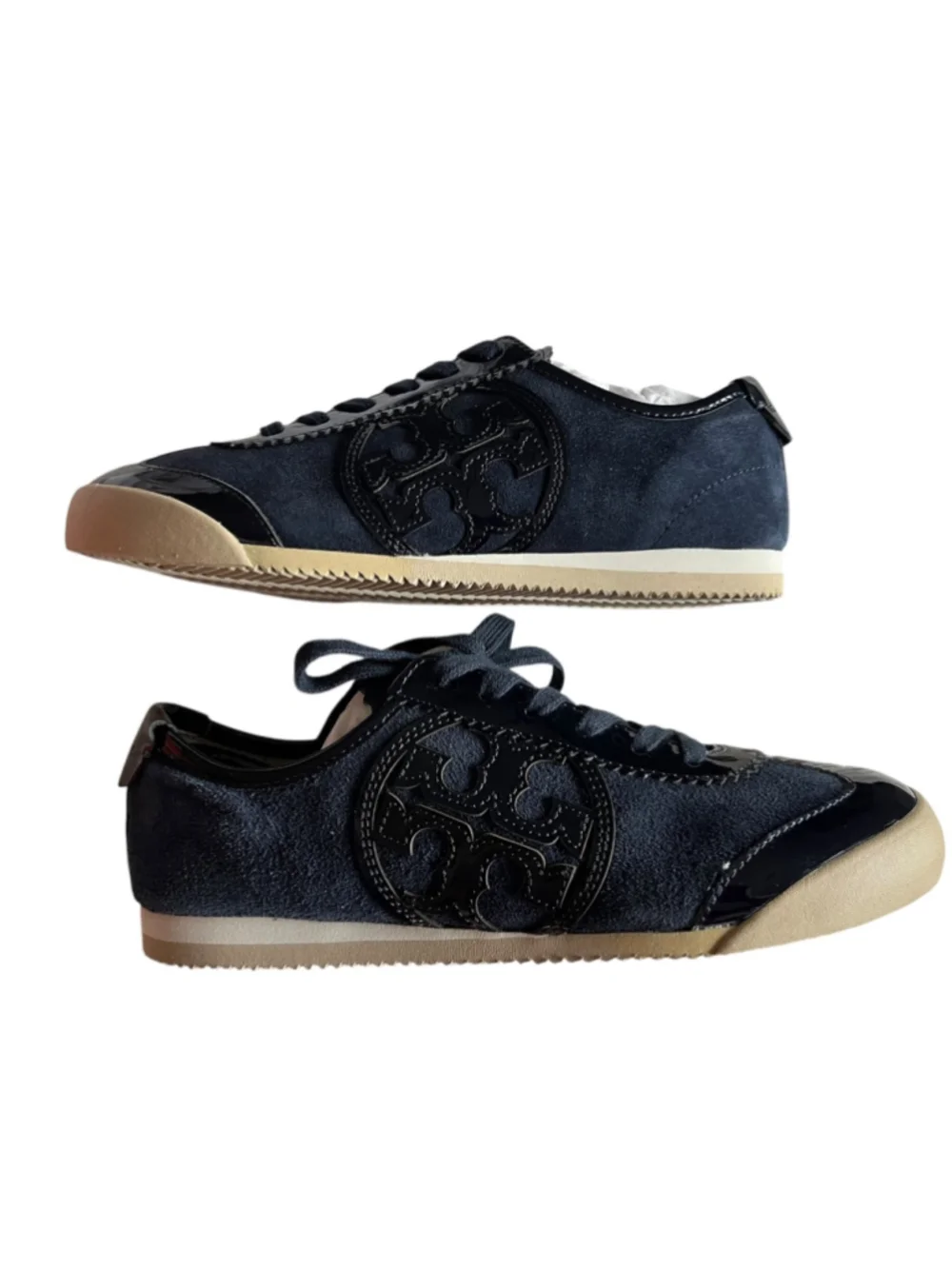 Tory Burch Murphy Navy Blue Suede NWT Patent Leather Sneakers 6